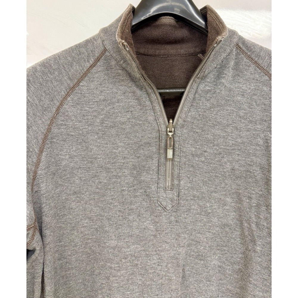 Tommy Bahama 1/4 Zip Long Sleeve XL Sweater Shirt Reversible Brown Gray